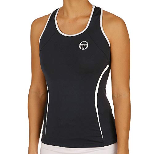 Sergio Tacchini Eva Tank Top Camiseta de Tirantes para Mujer, Azul Marino, Blanco, Large