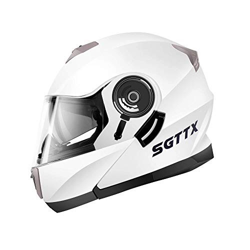 SGTTX Casco Moto modular Casco de motocicleta Casco integral Casco abatible Casco todoterreno Casco de motocross con visera de doble visera ECE para mujeres hombres adultos-Blanco S