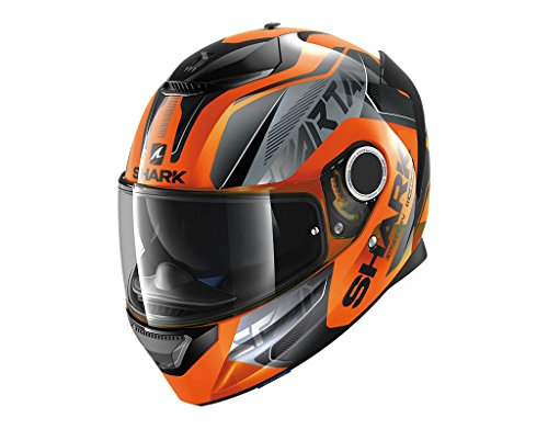 Shark - Casco Integral Spartan Karken Hi-Vis, Negro y Naranja, Talla M