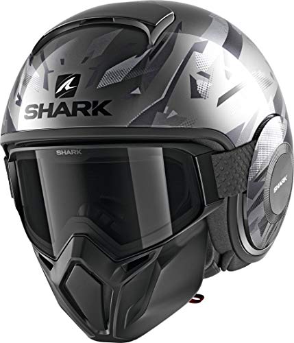 Shark Street Drak KANHJI AKA - Casco de Moto, Color Negro y Gris, M