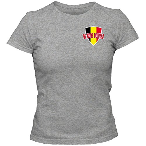 Shirt Happenz Bélgica Campeonato De Europa 2016#5 Camiseta | Belgique | Fútbol | Mujer | De Rode Duivels | Jersey | Equipo Nacional, Colour:Grey Basic (Heather Grey Melange);Size:Large