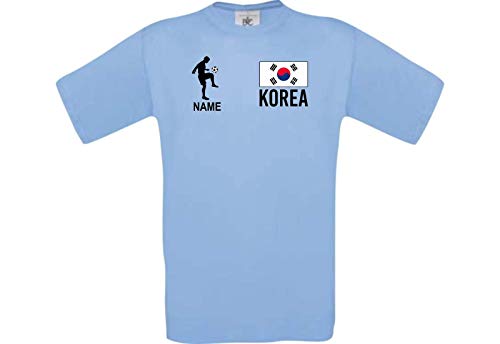 Shirtstown Camiseta de Niño Camiseta de Fútbol Corea con Su Nombre Desdeado Estampado - Azul Claro, 152