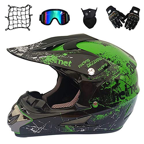 SICILY Casco De Motocross Todoterreno - Juego De Casco 4PCS Road Racing para El Casco Integral De Campo A Través Four Seasons con Gafas Y Guantes, Bicicleta De Montaña Verano/Invierno,A&s