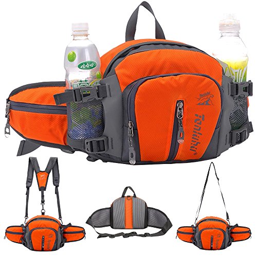 SINOKAL Bolso de Cintura Multifuncional con Estilo Militar de Lona Resistente al Agua, Riñonera para Correr, Caminar, Ciclismo, Escalar, Acampar y para Viajes (Naranja)