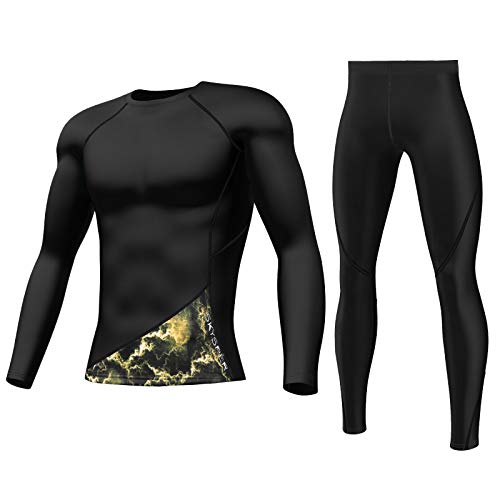 SKYSPER Ropa Interior Térmica Hombre Conjuntos Térmicos Camiseta Térmica Manga Larga Pantalones Largos de Compresión Hombre Deportes Termo Invierno Otoño para Running Esquí Montaña Ciclismo Fitness