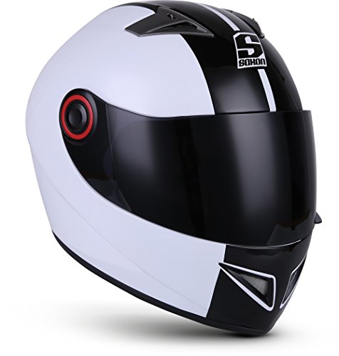 Soxon ST-666 Casco Integrale Sport Mot, ECE certificado, incluyendo Parasol y Bolsa de Casco, L (59-60cm), Deluxe Blanco Negro