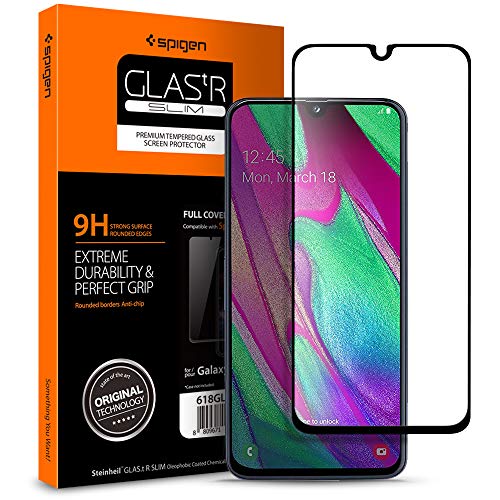 Spigen, 1Pack, Cristal Templado Compatible con Samsung Galaxy A40, [Caso amistoso], 3D Cobertura Completa, Anti-Burbuja, Anti-Scratch, Protector Pantalla para Galaxy A40 (618GL27302)