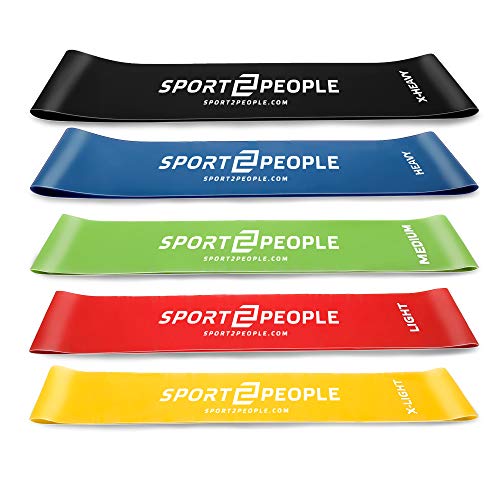 Sport2People Juego de bandas de ejercicio con 2 libros electrónicos de ejercicios para fortalecimiento muscular y fisioterapia – Mini fitness bandas para glúteo, cadera y piernas