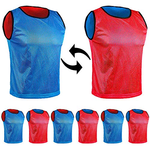 SPORTSBIBS 6X Petos Respirable de Fútbol - Juego de 6 Piezas - Camisetas de Dos Caras de Malla Abierta y Ligera, Chaleco De Entrenamiento T-Shirt Ejecutar Unisex Sport S M L XL