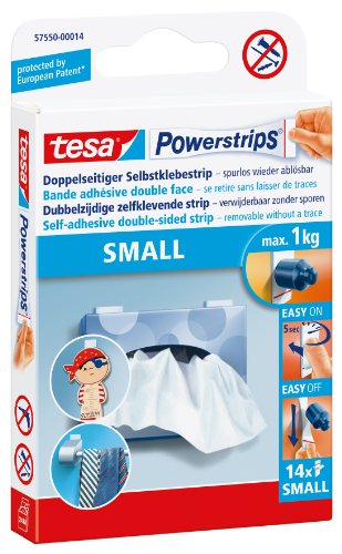 Tesa 57550-00014-00 Powerstrips Small - Bandas fijadoras (14 unidades), Bianco