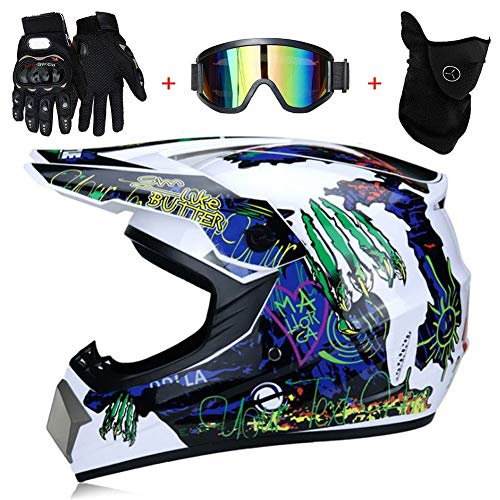 TKUI Casco de Moto Casco de Moto Casco de Moto Femenino Gafas de Malla Guantes de máscara/Casco de Bicicleta de montaña Rockstar Casco Todoterreno para Adultos Enduro,XL(58~59cm)