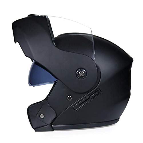 TKUI Casco Integral Casco de sombrilla Cross Casco De Moto Motocross Integral con Doble Visera - Negro Mate - Motocicleta Scooter Unisex,H,XXL(63~64cm)