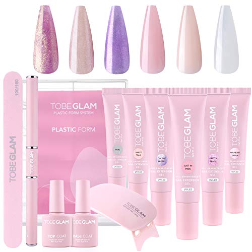 TOBEGLAM 6-Colores Nail Poly Gel Kit Completo para Extensión de Uñas, con Lámpara UV Led, Capa Base y Superior, Lima de Uña, Lápiz Pincel de Uña, Punta de Uña Acrílica Transparente, para DIY Uñas Arte