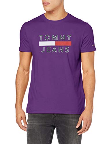 Tommy Jeans Organic Cotton Logo T-Shirt Camiseta Informal, Morado (Purple Vha), Large para Hombre