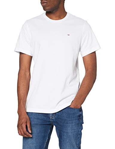 Tommy Jeans Regular C Camiseta con Cuello Redondo, Blanco (Classic White), S para Hombre