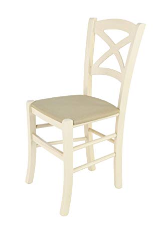 Tommychairs - Silla Cross para Cocina y Comedor, Estructura en Madera de Haya Color anilina Blanca y Asiento tapizado en Tejido Color cáñamo