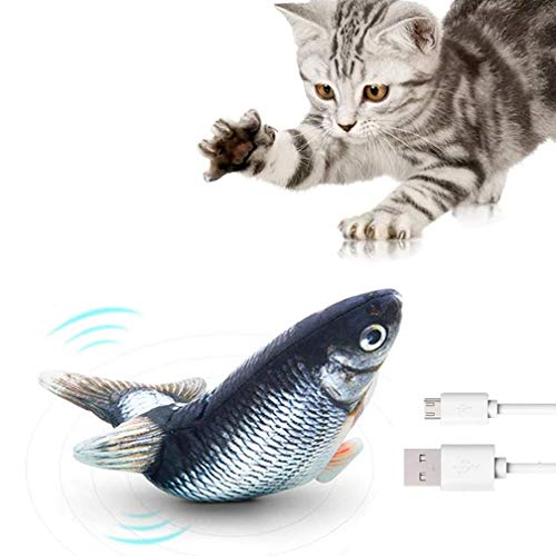 TOPOFU Juguetes de Peces para Gatos,30cm Eléctricos Juguete Interactivo Peluches Pescado,Juguetes de Hierba Gatera,Uguete Interactivo de Gato para Jugar, morder, Masticar(USB Recargable)