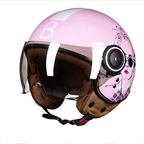 TR-yisheng Casco Abierto · Motocicleta Media Cara piloto piloto Motocicleta Scooter Chopper Casco Adulto Casco Jet Casco Modular (Rosa + niña Blanca y Negra) Aprobado por Dot · XS-XL