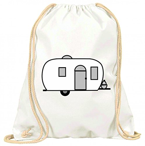 'Turn Bolsa "Globetrotter de caravanas de móvil Home de vacaciones de viajes de camping con cordón – 100% algodón de bolsa Con Asas De Mochila de bolsa de deporte, Weiß