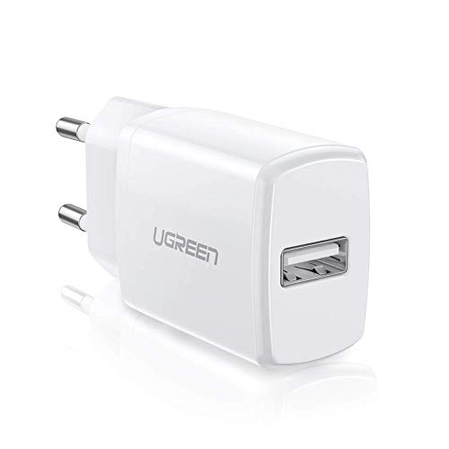 UGREEN Cargador USB 5V 2.1A Adaptador Cargador 10W Enchufe USB de Pared para Samsung S8, Huawei P20 Lite, Xiaomi, Levono, HTC, LG, MP3, Stick TV, Auricular Bluetooth, Batería Externa ect. - Blanco