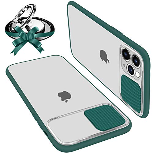 UNIOTEK Funda con Tapa Deslizable para Cámara Compatible con iPhone 11 Pro Funda Protectora Antigolpe Carcasa PC y Silicona TPU con Soporte de Anillo (Soporte El Montaje De Coche Magnético) Verde