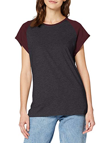 Urban Classics Contrast Raglan tee Camiseta, Gris (Charcoal/Red Wine), M para Mujer