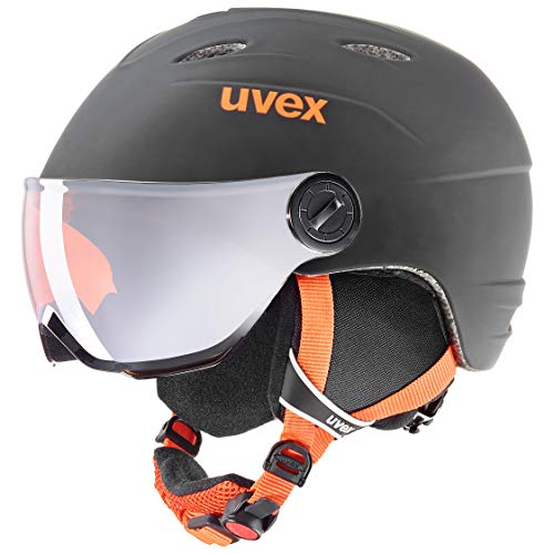 Uvex Junior Visor Pro Casco de esquí, Niños, Black-Orange Mat, 52-54 cm