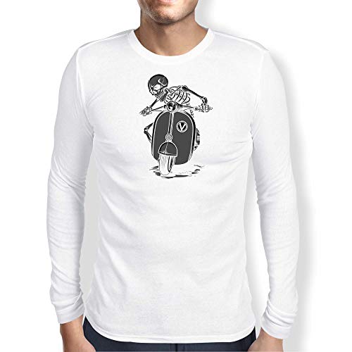 Vespa Zombie 1 Camiseta Hombre Coche Clipart Car Auto tee Top Negro Blanco Mangas Largas Presente (S, White)