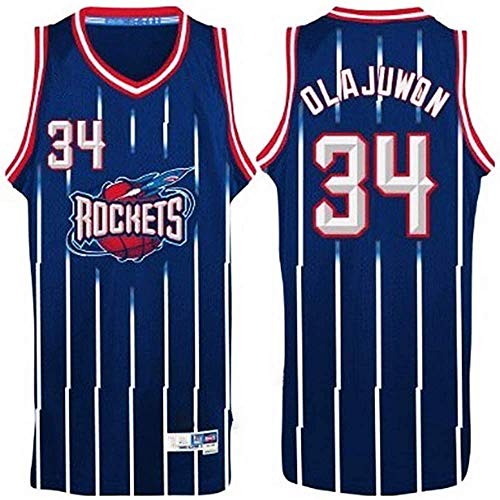 WSUN Camisetas De Baloncesto NBA - Hakeem Olajuwon Camiseta NBA para Hombre 34# Camiseta Deportiva De Baloncesto Sin Mangas Transpirable De Ocio De Houston Rockets,A,L(175~180CM/75~85KG)