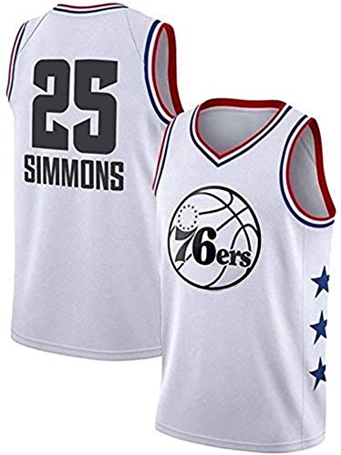 WSWZ Camisetas De Baloncesto De La NBA - Camiseta De Hombre NBA Ben Simmons 25# 76Ers - Chalecos Cómodos Casuales Camisetas Deportivas Camisetas Sin Mangas,B,M(170~175CM/65~75KG)