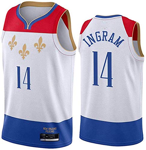 XSJY Jerseys De Baloncesto De Los Hombres - Pelícanos De La NBA # 14 Brandon Ingram Swingman Edition Malla Jersey Unisex Vest Mayas Sportwear Top Sportwear,Blanco,L:175~180cm/75~85kg