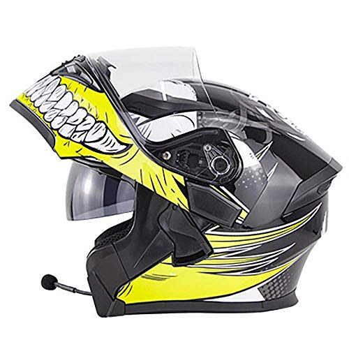 XYXZ Cascos Integrales para Moto Cascos Modulares para Moto Bluetooth, Cascos Integrales Abatibles con Visor Doble Antivaho, Micrófono con Auricular Bluetooth Integrado con Dos Altavoces, CE