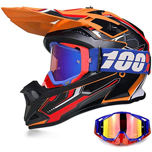 Yase Casco de moto de cross con gafas, casco de motocross, casco Enduro Downhill, gafas de moto offroad, unisex, casco completo para ciclomotores, ATV, bicicleta de montaña