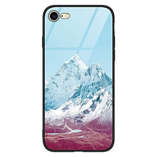 Yoedge Funda iPhone 7/8 / 9 / SE (2020),[Resistente a los Arañazos] Carcasa con Dibujos Animados Diseño [Bordes en Suave TPU Silicona] Híbrida Tempered Case Cover para iPhone 7,Montaña de Nieve