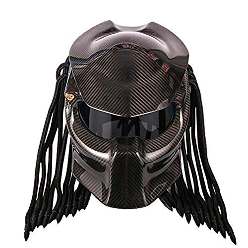 ZJRA Casco de la Motocicleta, Predator Creativo Fresco Fibra de Carbono Moda Hombres Mujeres Anti-UV Máscara antivaho Locomotora de la Motocicleta Todo Terreno Casco Facial/Certificación Dot,M57~58CM