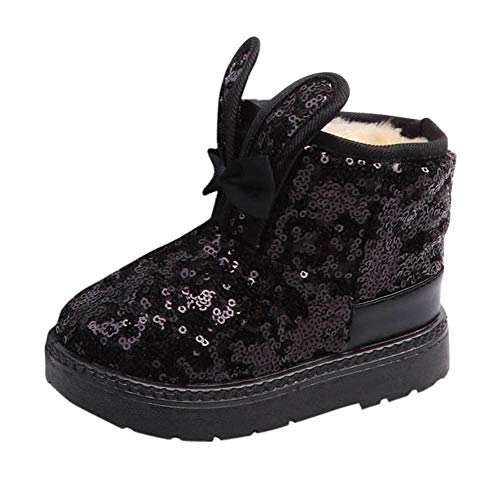 ZODOF Bebé Niños Zapatos Lindos Niños Bebés Infantil Niñas Invierno Conejo Oído Blings Lentejuelas Botas de Nieve Calientes Zapatos(Negro,Rosa Caliente,Rosado) 23-34