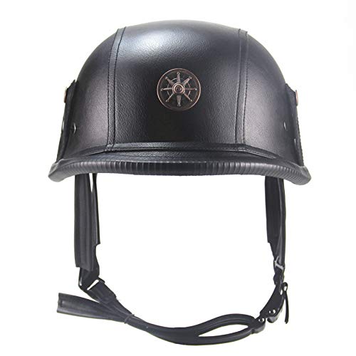 ZYW Motocross Riding Helmet Retro Cruise Helmet Locomotive Prince Classic Motocicleta Casco Sombrero de Cuero Harley Electric Car Casco, Cuero Negro, M