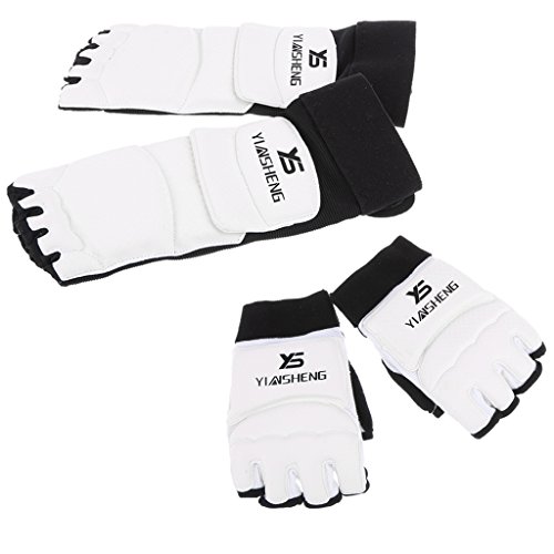 1 Par Almohadillas de Pie Protección con 1 Par Guantes Dedos Combate Arte Marcial Taekwondo Sparring