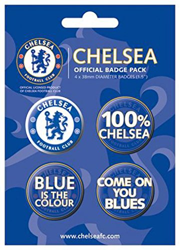 1art1 Fútbol - F.C Chelsea, 100% Chelsea, 4 X 38mm Badges Set De Chapas (15 x 10cm)