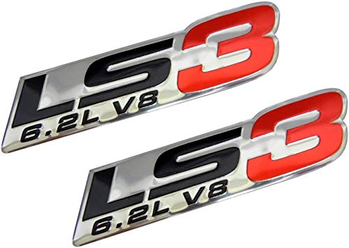 2 pares de placas de identificación LS3 6,2 L V8 rojas de aluminio altamente pulido cromado plateado para GM General Motors Performance Chevy Chevrolet Corvette C6 ZR1 Camaro SS RS Pontiac G8 GXP Ho