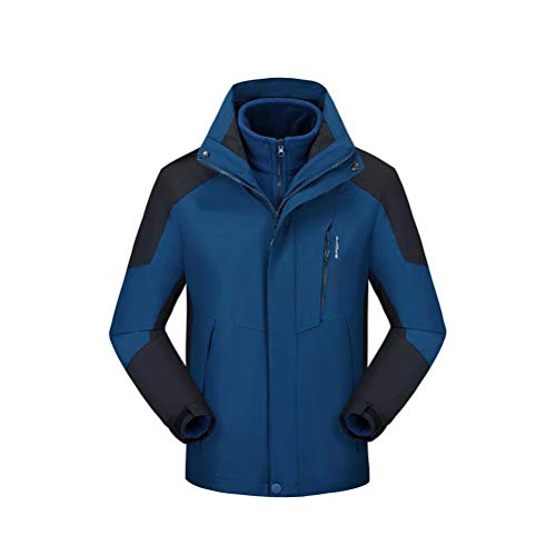 3 en 1 Chaqueta para Hombre Impermeable Forro Polar Abrigos Chaqueta de Esquí con Capucha Azul Marino XL