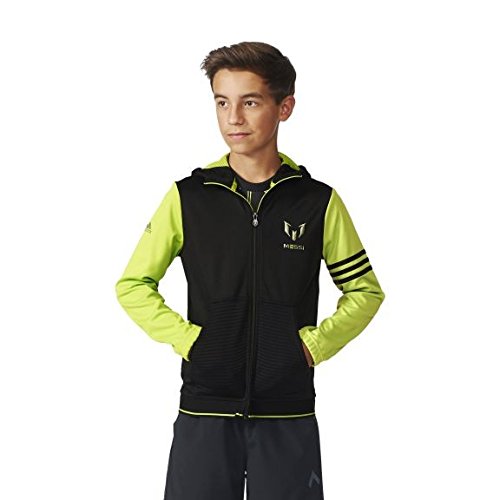 adidas YB M FZ Hoodie - Sudadera para niño, Color Negro/Lima, Talla 140