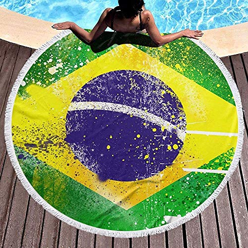 ALPHNJ Bandera de Brasil Retro Fresca Microfibra Suave con borlas Toalla de Playa Redonda Manta de Playa Redonda 59 Pulgadas