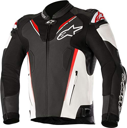 Alpinestars Chaqueta de moto Atem V3 Cuero Negro Blanco Rojo Fluo, Negro/Blanco/Rojo, 56