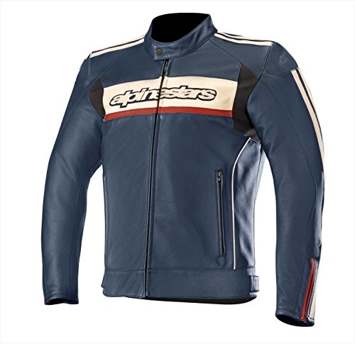 Alpinestars Chaqueta moto Dyno V2 Leather Jacket Navy Stone Red, Azul/Blanco/Rojo, 48