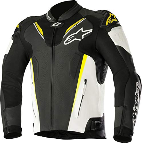 Alpinestars Chaquetas de moto Atem V3 Chaqueta de cuero Negro Blanco Amarillo Fluo, Negro/Blanco/Fluo, 52