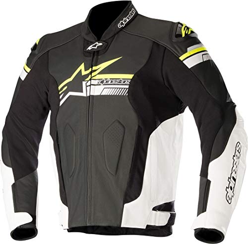 Alpinestars Fuji Chaqueta de Cuero Negro de Weiãÿ de Neon Amarillo (52)