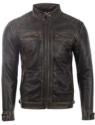 Aviatrix Chaqueta Biker De Cuero Autentica para Hombre con Diseno De Hombros De Diamante (44T9)