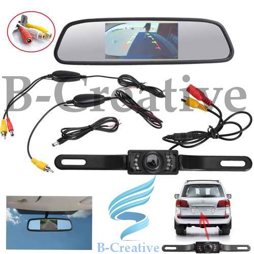 b-creative 4.3 pulgadas LCD espejo monitor + 7 LED IR marcha atrás inalámbrica chryler Kit de visión trasera para coche