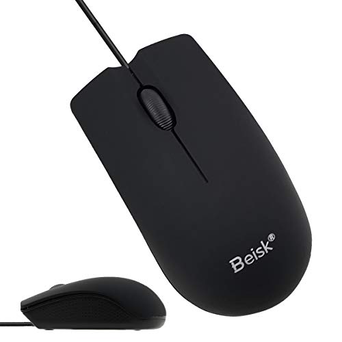 BEISK, Ratón con Cable, 1.2M, 2400 dpi, Óptico, Diseño Ergonómico, con 3 Botones, Cable USB, Ideal para Portátiles y Ordenadores, Uso en Escuela, Clase, Cafetería, Biblioteca, Oficina, Etc. Negro